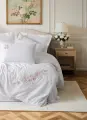 Cotton Box 3D Nakışlı Çift Kişilik Saten Nevresim Takımı Floret Beyaz