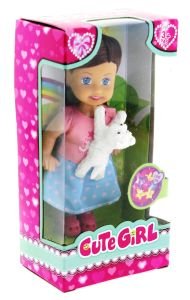 Cute Girl Beyaz Köpekli ve Kumral Mini Bebek