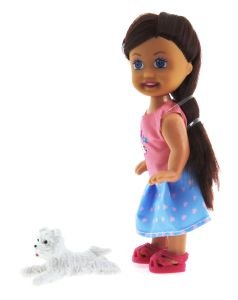 Cute Girl Beyaz Köpekli ve Kumral Mini Bebek
