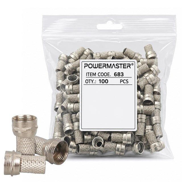 PowerMaster PM-683 F Konnektör RG6/U4 Uydu Anten Kablo Uyumlu Çevirmeli Vidalı Tip (100'lü Paket)