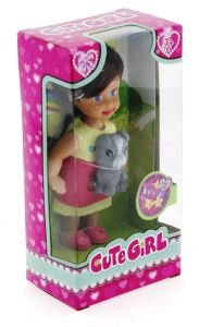 Cute Girl Gri Köpekli ve Kumral Mini Bebek