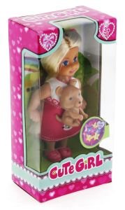Cute Girl Kahverengi Köpekli ve Sarışın Mini Bebek