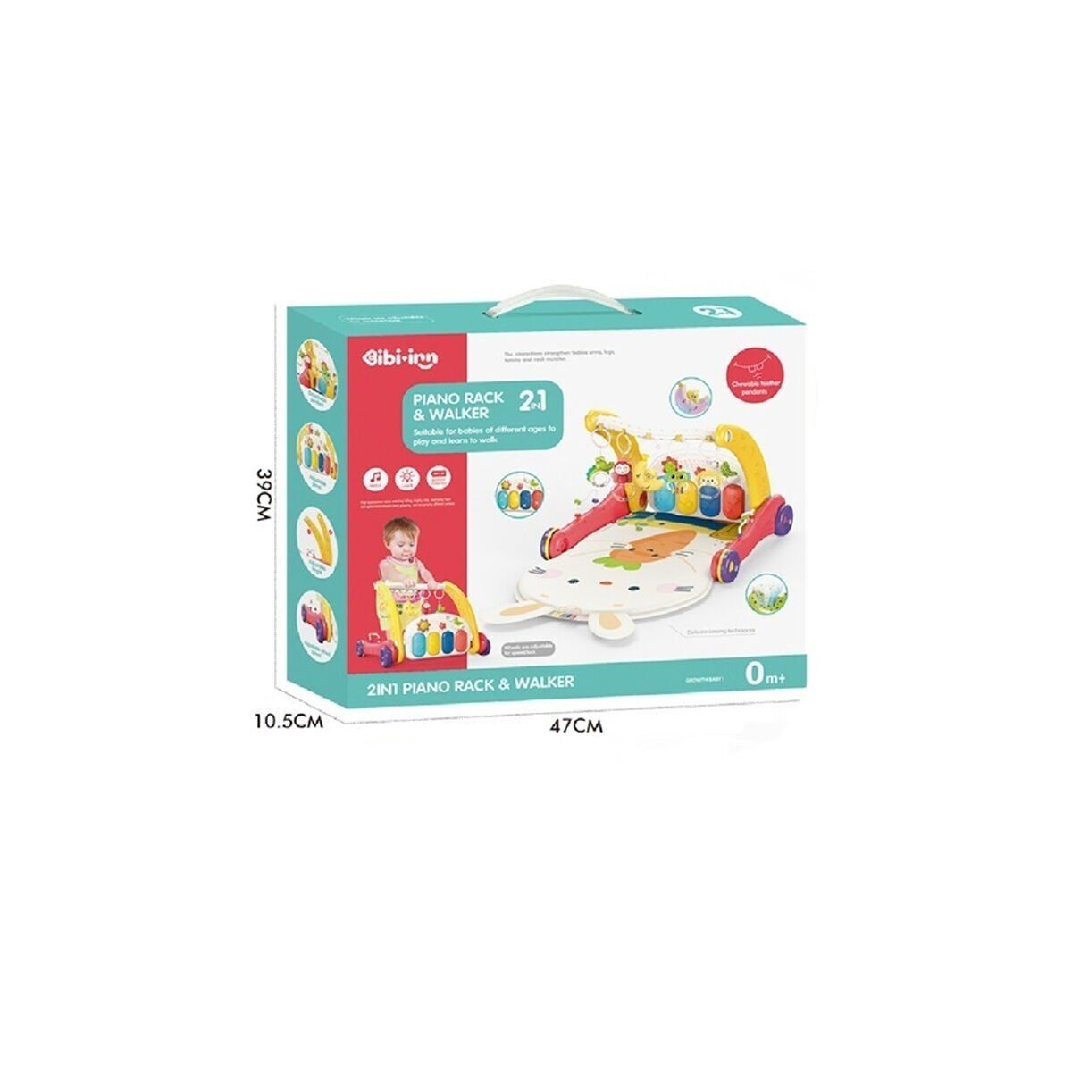 BIB6016- Vardem Piyanolu Bebek Yürüteci ve Tavşan Desenli Kırmızı Oyun Halısı  2 in 1