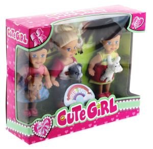 Cute Girl Mini Bebek ve Evcil Hayvan Üçlü Set