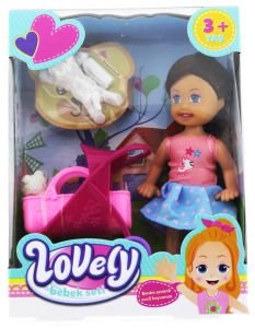 Lovely Mini Bebek Pembe Sepetli Evcil Hayvanlı Oyun Seti