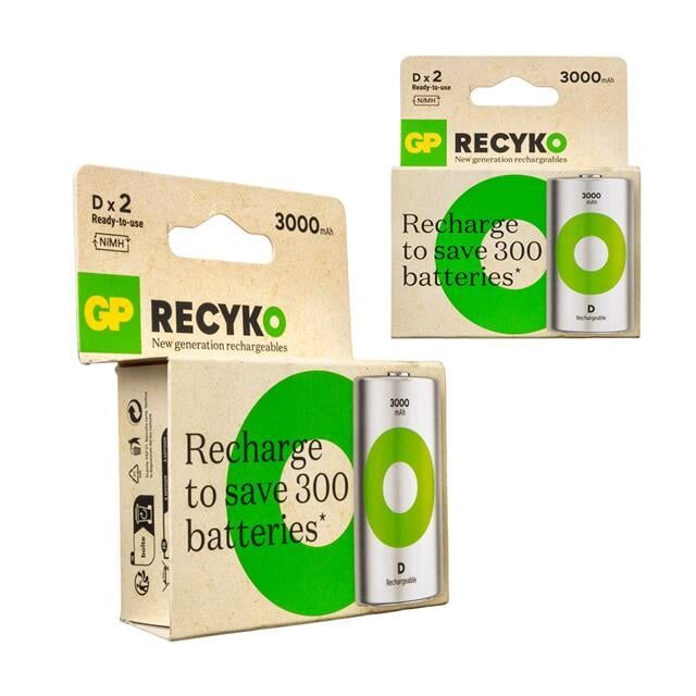 GP 1.2 Volt - 3000 mAh Ni-MH Büyük D Boy Şarjlı Pil (2'li Paket)