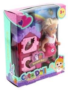 Cute Doll Mini Bebek Tavşanlı ve İki Katlı Kulübe Oyun Seti