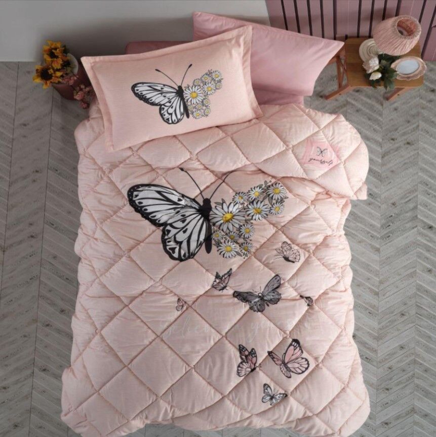 Clasy Tek Kişilik Ranforce Genç Desen Yorgan Seti Daisy Love V2 Somon