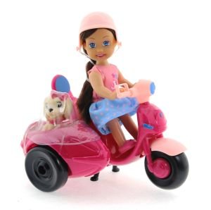 Cute Doll Mini Bebek ve Köpekli Mor Motorsiklet