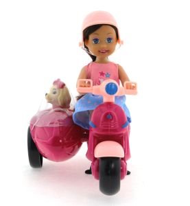 Cute Doll Mini Bebek ve Köpekli Mor Motorsiklet