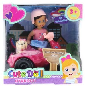 Cute Doll Mini Bebek ve Köpekli Mor Motorsiklet