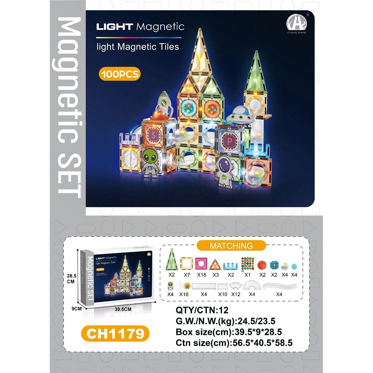 7.5CM Işıklı Magnetic Blok 100 Parça CH1179