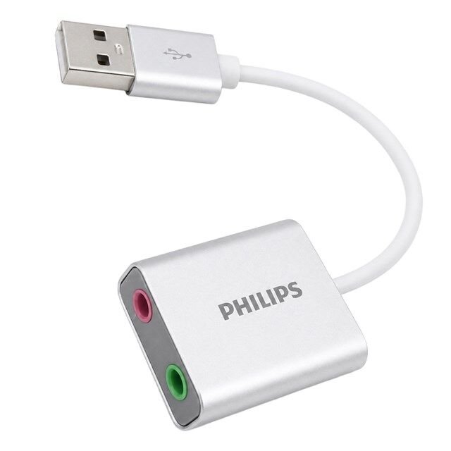 Philips SWR1656Y/93 USB Harici Stereo Ses Kartı Dönüştürücü Adaptör 3.5mm Mikrofon Hoparlör Çıkışlı