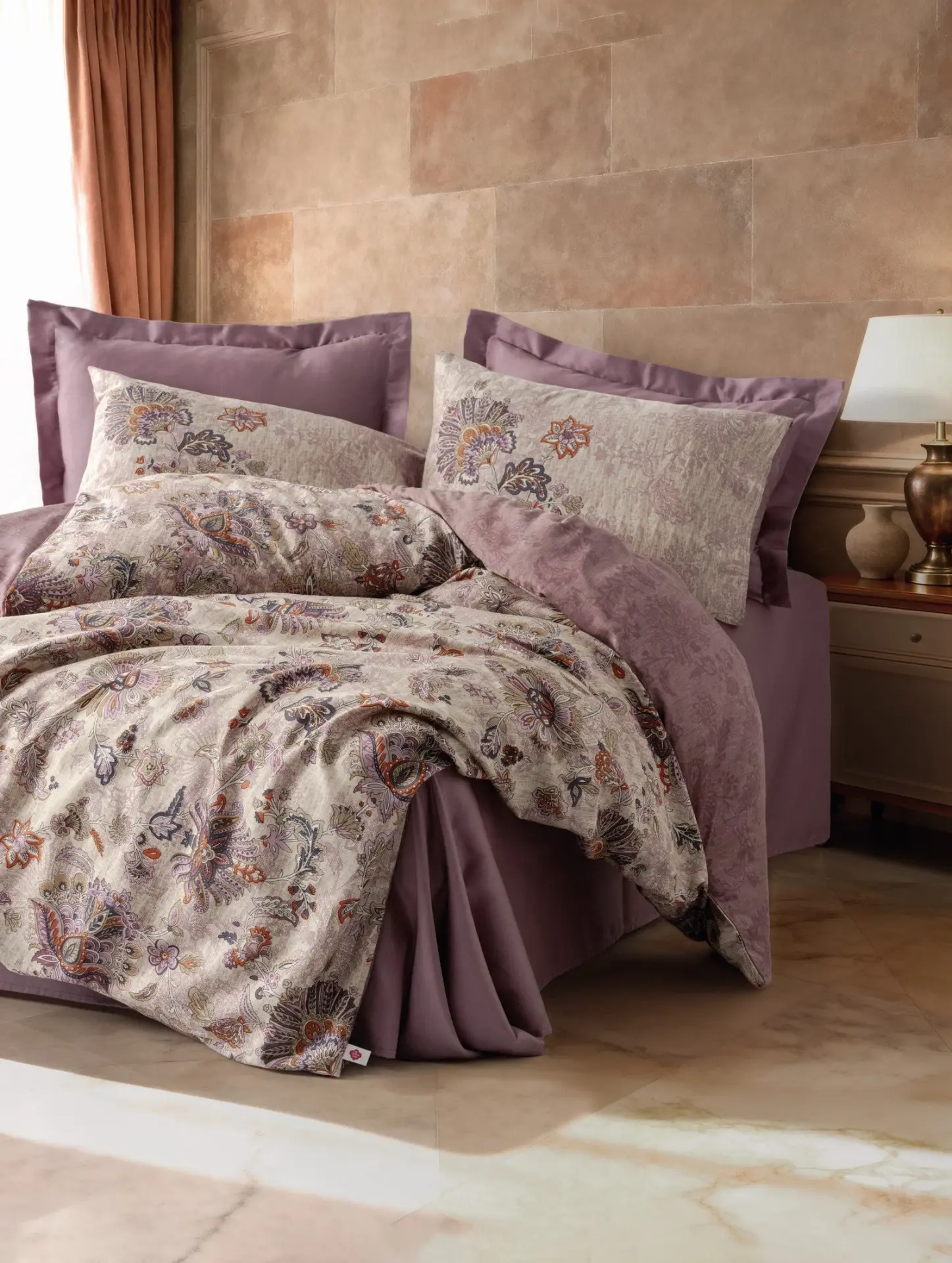 Cotton Box Saten Çift Kişilik Nevresim Takımı Majolica Mürdüm