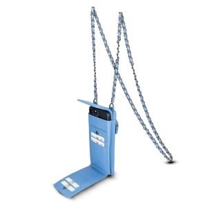 Avjin 6.9 inch Uyumlu Deri Kılıf Cüzdan Askılı ERC8 Mavi