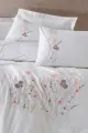 Cotton Box 3D Nakışlı Çift Kişilik Saten Nevresim Takımı Liliane  Beyaz