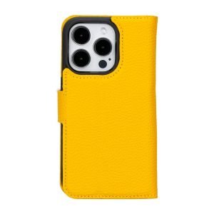 Apple iPhone 15 Pro Uyumlu Deri Cüzdanlı Kılıf MWWN FL12 Sarı
