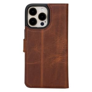 Apple iPhone 15 Pro Max Uyumlu Deri Cüzdanlı Kılıf MWWN G2 Kahve