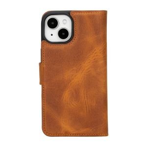 Apple iPhone 15 Uyumlu Deri Cüzdanlı Kılıf MWWN G19 Taba