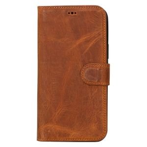 Apple iPhone 15 Plus Uyumlu Deri Cüzdanlı Kılıf MWWN G19 Taba