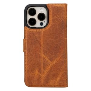 Apple iPhone 15 Pro Max Uyumlu Deri Cüzdanlı Kılıf MWWN G19 Taba
