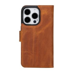 Apple iPhone 15 Pro Uyumlu Deri Cüzdanlı Kılıf MWWN G19 Taba