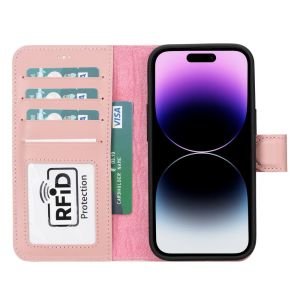 Apple iPhone 15 Uyumlu Deri Cüzdanlı Kılıf MWWN NU2 Pembe