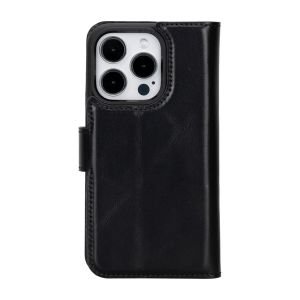 Apple iPhone 15 Pro Uyumlu Deri Cüzdanlı Kılıf MWWN RST1 Siyah