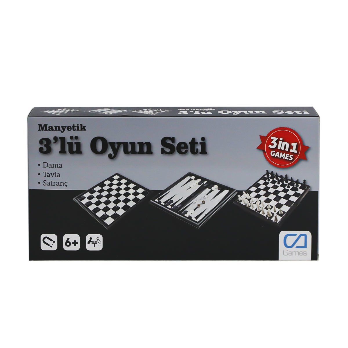 120 CAOYN-10002 Manyetik 3\'lü Oyun Seti (Tavla,Dama,Satranç) 