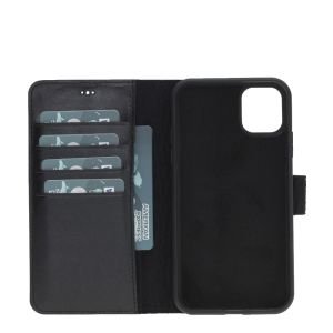 Apple iPhone 11 Uyumlu Deri Cüzdanlı Kılıf Siyah