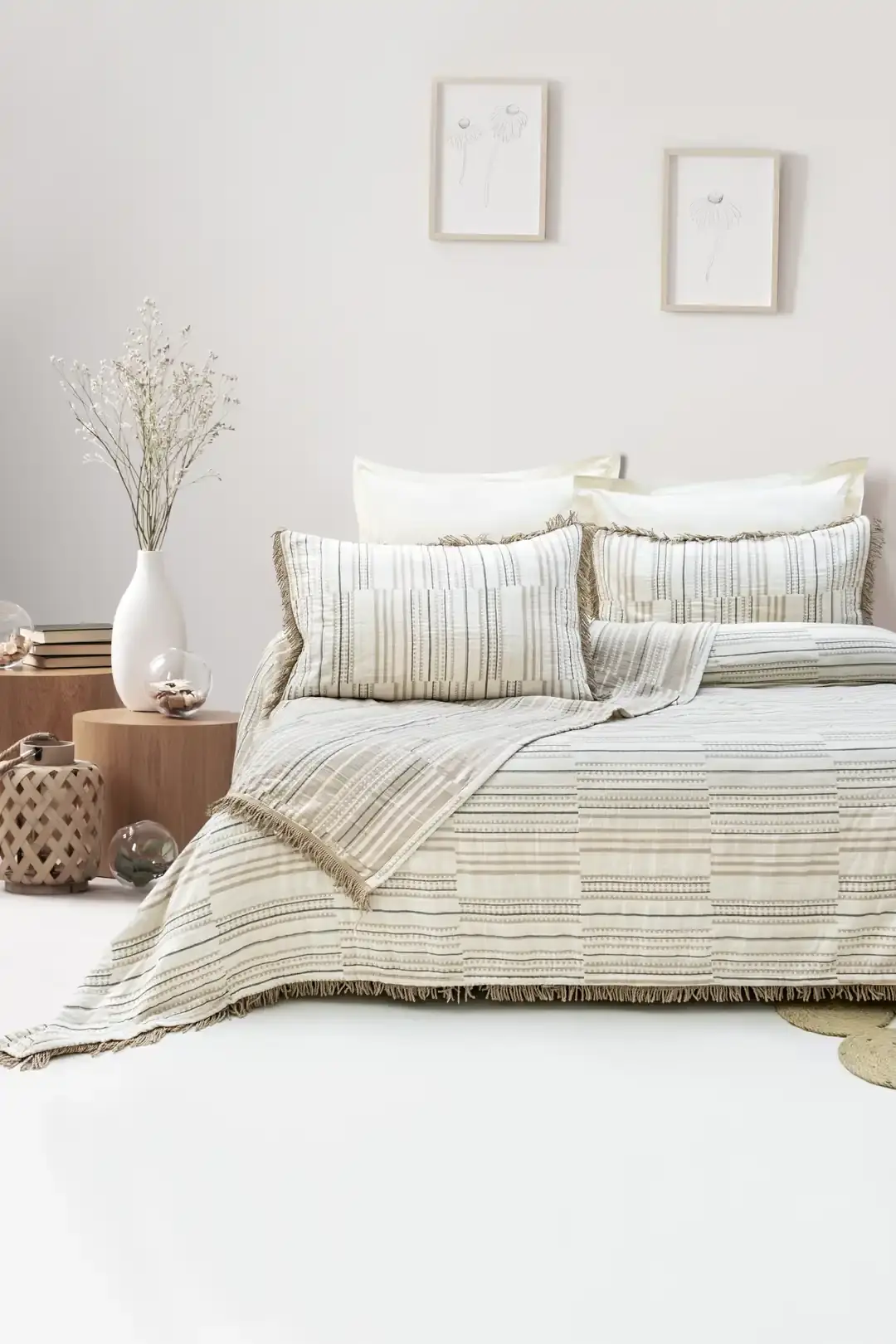 Şaheser Home Collection Yatak Örtüsü Çift Kişilik Müslin Lia Bej