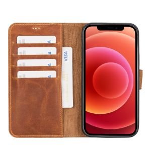 Apple iPhone 12 Uyumlu Deri Cüzdanlı Kılıf G19 Taba