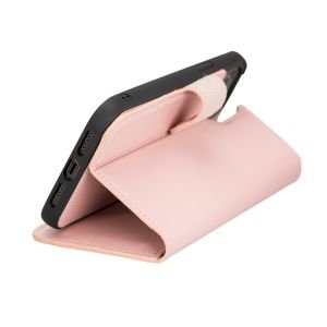 Apple iPhone 12 Pro Max Uyumlu Deri Cüzdanlı Kılıf NU2 Pembe