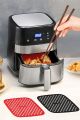 Siyah Isıya Dayanıklı Yıkanılabilir Silikon Fırın Ve Airfryer Kare Model Pişirme Matı 21,5 Cm