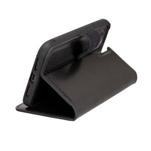 Apple iPhone 12 Pro Max Uyumlu Deri Cüzdanlı Kılıf RST1 Siyah