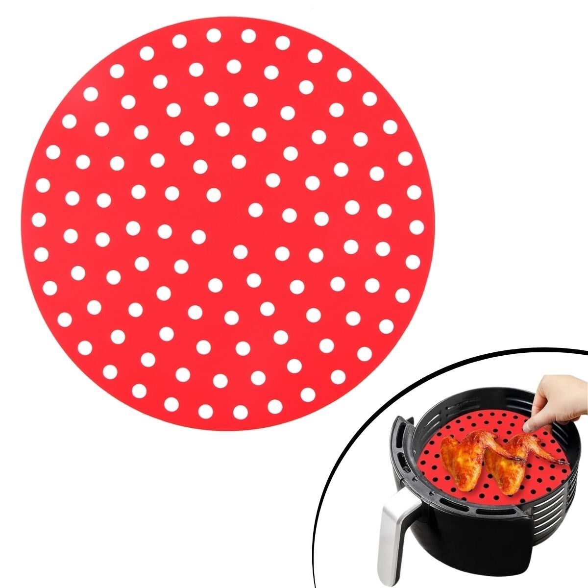 Siyah Isıya Dayanıklı Yıkanılabilir Silikon Fırın Ve Airfryer Yuvarlak Model Pişirme Matı 23 Cm