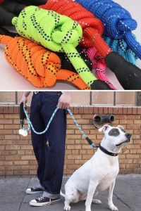 Reflektörlü Fosforlu Köpek Gezdirme Halatı Tasma Kayışı Metal Kancalı 130 cm
