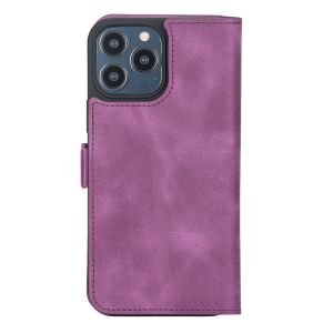 Apple iPhone 13 Pro Max Uyumlu Deri Cüzdanlı Kılıf Rustik Mor