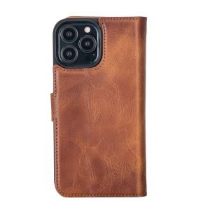 Apple iPhone 13 Pro Max Uyumlu Deri Cüzdanlı Kılıf Antik Taba