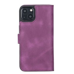 Apple iPhone 13 Uyumlu Deri Cüzdanlı Kılıf Rustik Mor