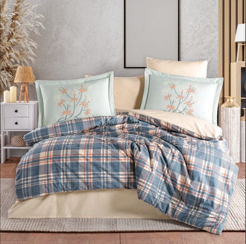 Hobby Çift Kişilik Poplin Nevresim Margeret Mavi