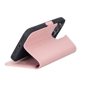 Apple iPhone 13 Pro Uyumlu Deri Cüzdanlı Kılıf Toz Pembe