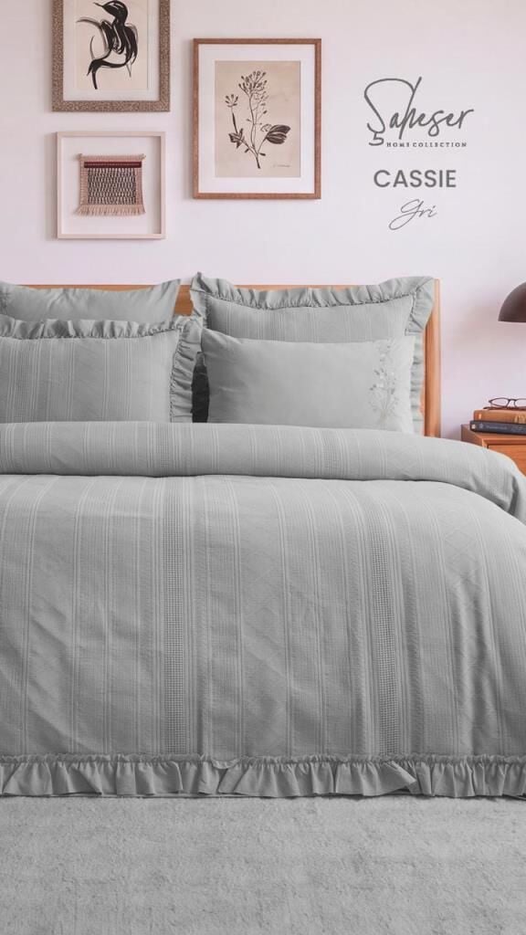 Şaheser Home Collection Yatak Örtüsü Çift Kişilik Cassie Gri