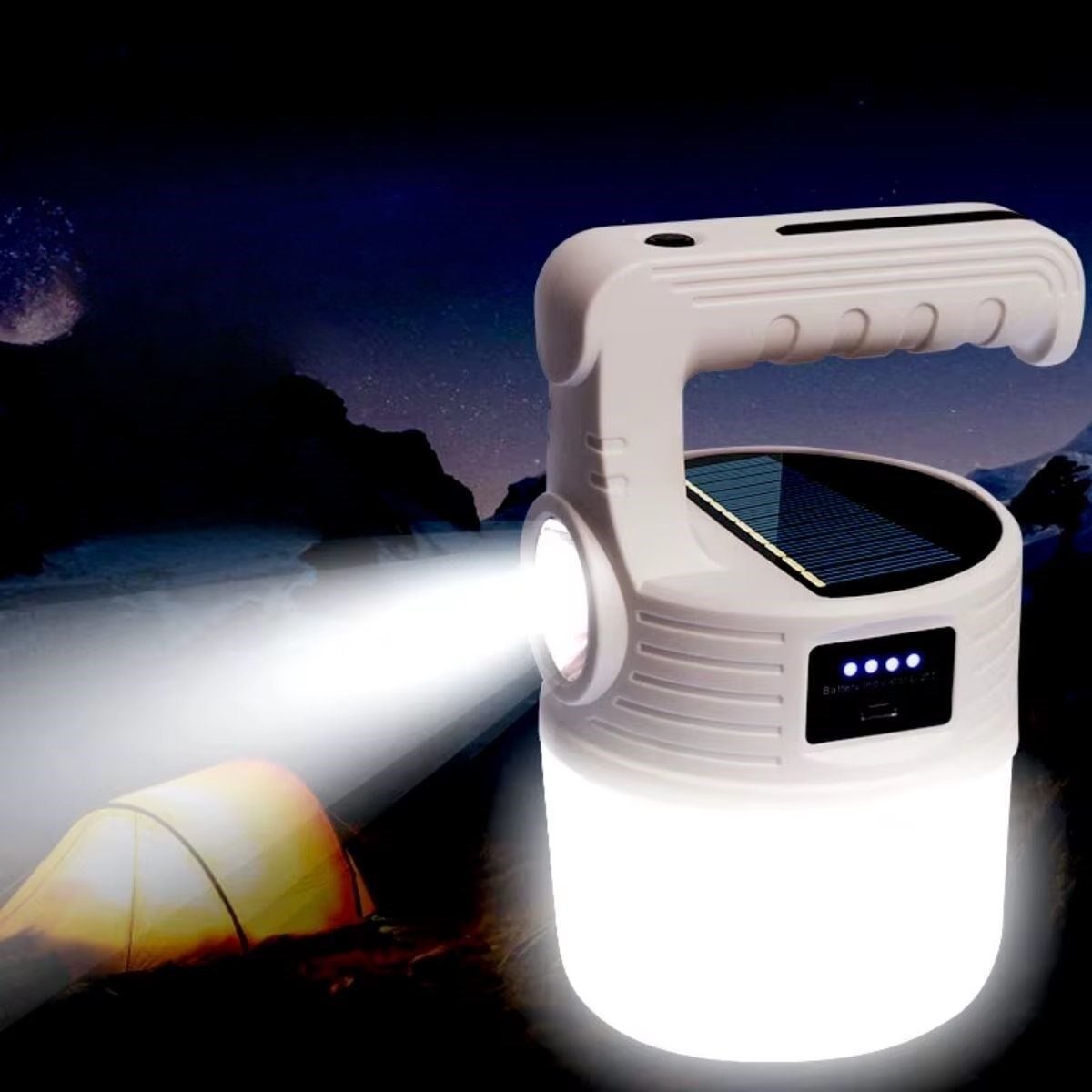 LED Güneş Enerjili Kamp Lambası–2000 Lümen Süper Parlak, 5 Aydınlatma Modlu,USB ile Şarj Edilebilir Dış Mekan,Asılabilir Torch El Feneri