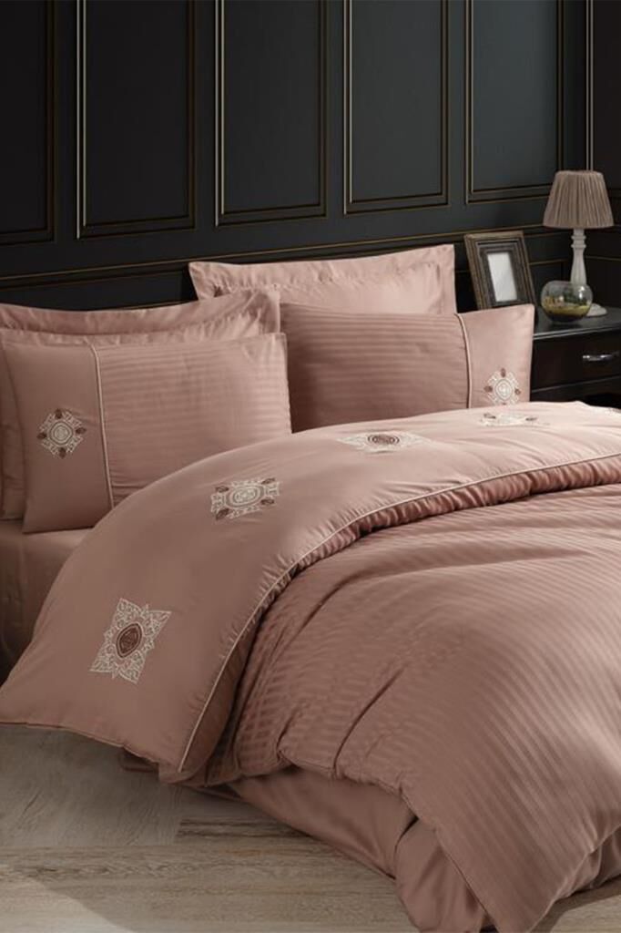 Hobby Elegant Nakışlı Pamuk Saten Çift Kişilik Nevresim Takımı Zeugma Kahve