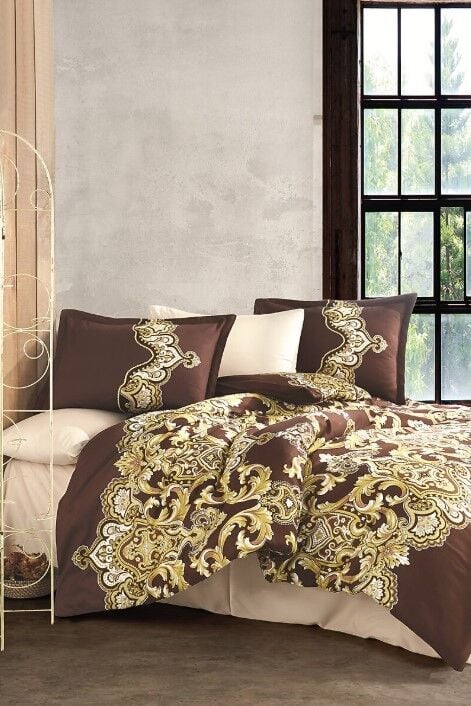 Clasy Tek Kişilik Saten Nevresim Takımı Artesa V1 Kahve